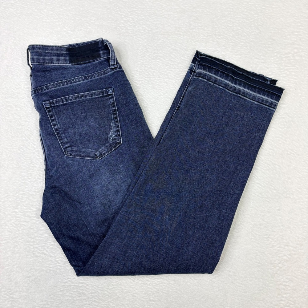 Hint of Blu Women Straight Leg Jeans Rinse Blue Raw Hem HB1114B Size 28 Midrise